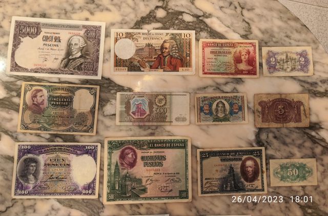 BILLETES ANTIGUOS EN PESETAS DE ESPAÑA Y EXTRANJE.
