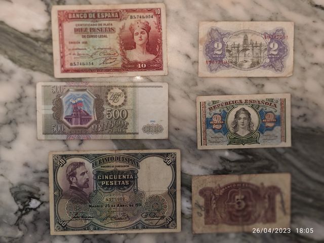 BILLETES ANTIGUOS EN PESETAS DE ESPAÑA Y EXTRANJE.
