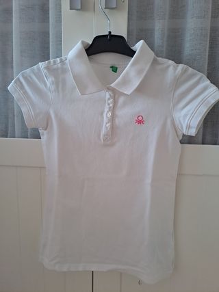 Polo Benetton blanco para niña