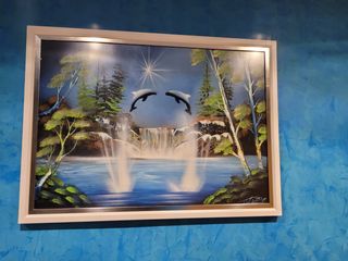 Marco blanco y plateado para cuadro