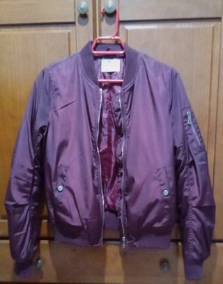 Chaqueta Bomber color burdeos, OKEYSI, talla S