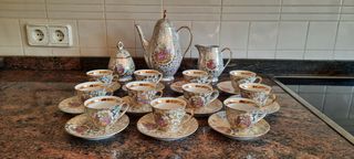 Juego de te o café de porcelana Limoges. Vajilla.