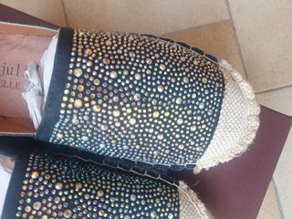 Espadrillas nere/corda con brillantini n. 37