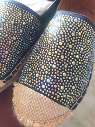 Espadrillas nere/corda con brillantini n. 37