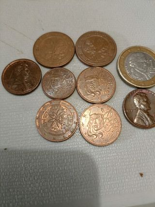 monedas de 1,2y5 céntimos,2 one cent