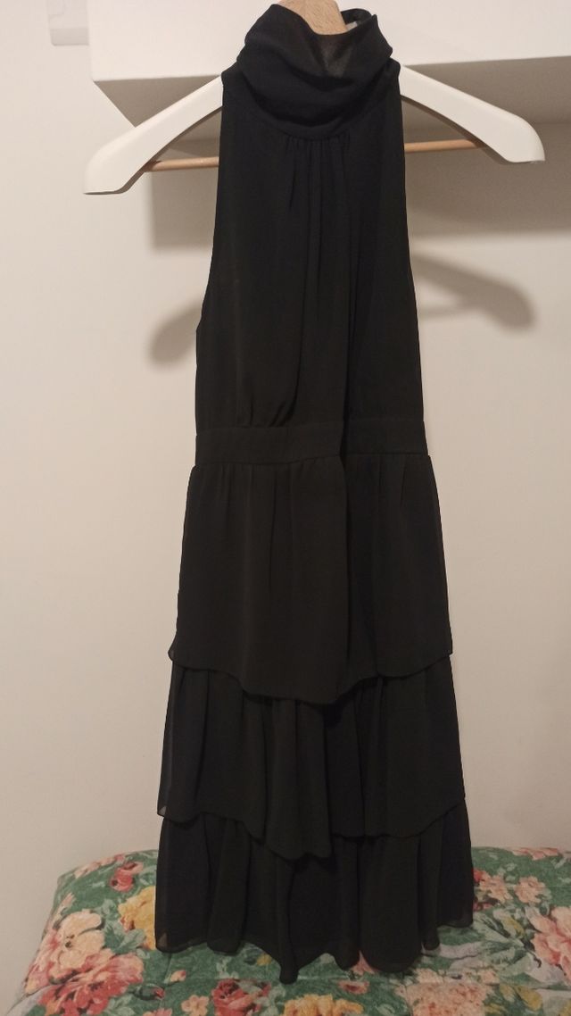 vestito elegante nero zara S, collo halter,