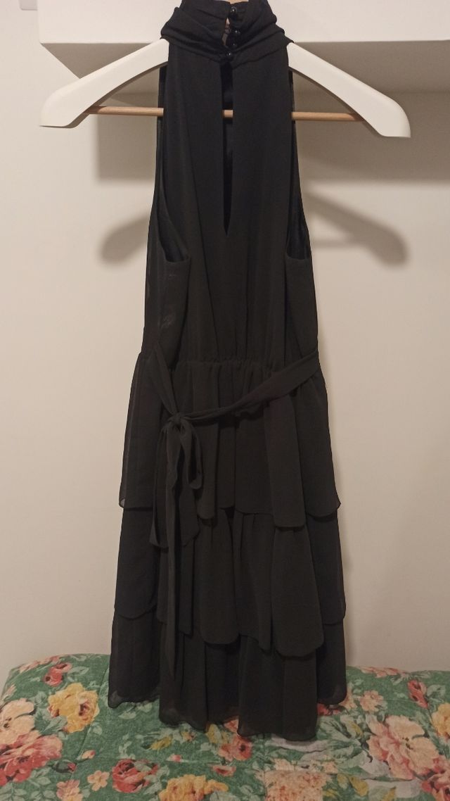 vestito elegante nero zara S, collo halter,
