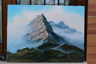 Cuadro pintado en Oleo  cumbre montaña nublada