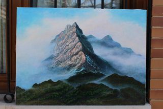Cuadro pintado en Oleo  cumbre montaña nublada