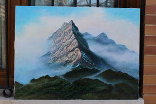 Cuadro pintado en Oleo  cumbre montaña nublada