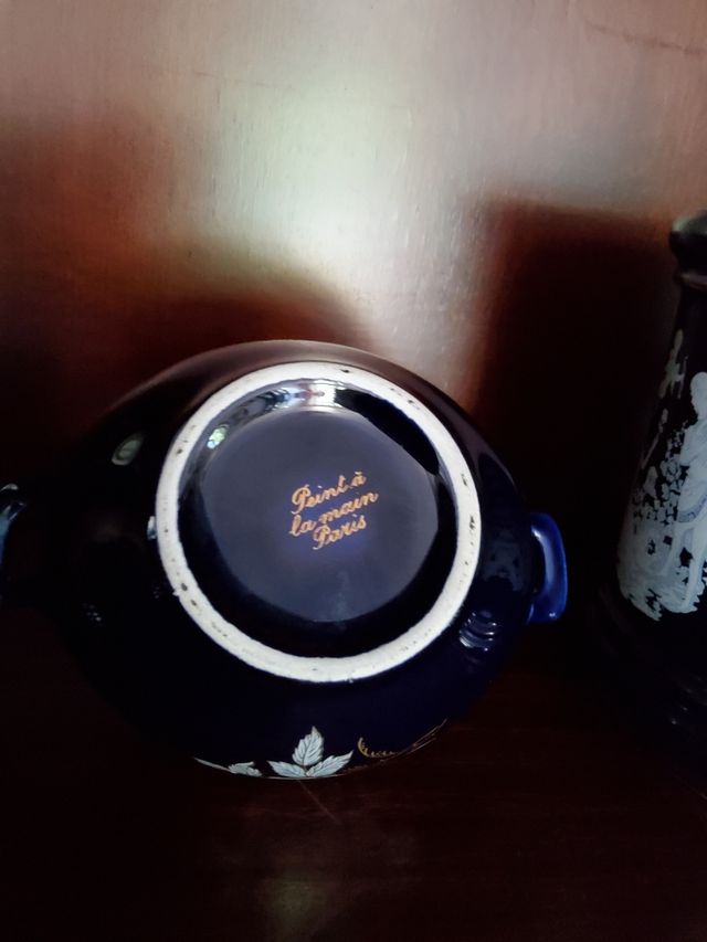 juego de porcelana, olla jarrón Azul Cobalto y oro