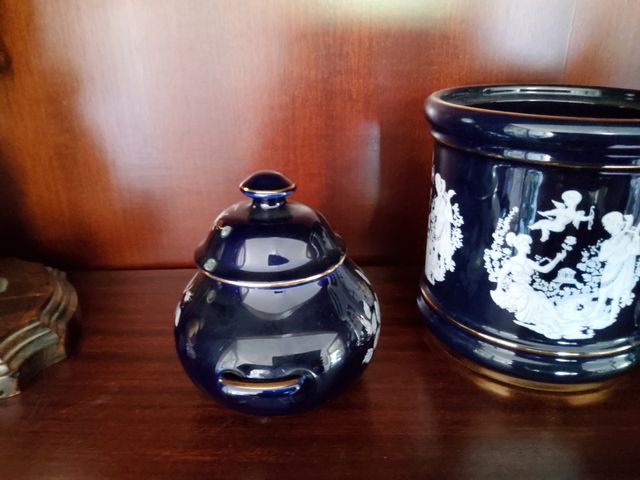 juego de porcelana, olla jarrón Azul Cobalto y oro