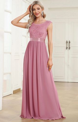 Abito elegante lungo rosa antico