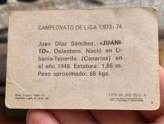 Cromo liga 73 -74 Juanito. Barcelona. Sin pegar