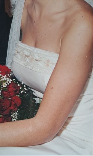 Vestido de novia palabra de honor, dos piezas