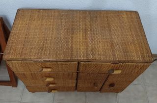 CÓMODA VINTAGE AÑOS 70 RATÁN Y BAMBÚ