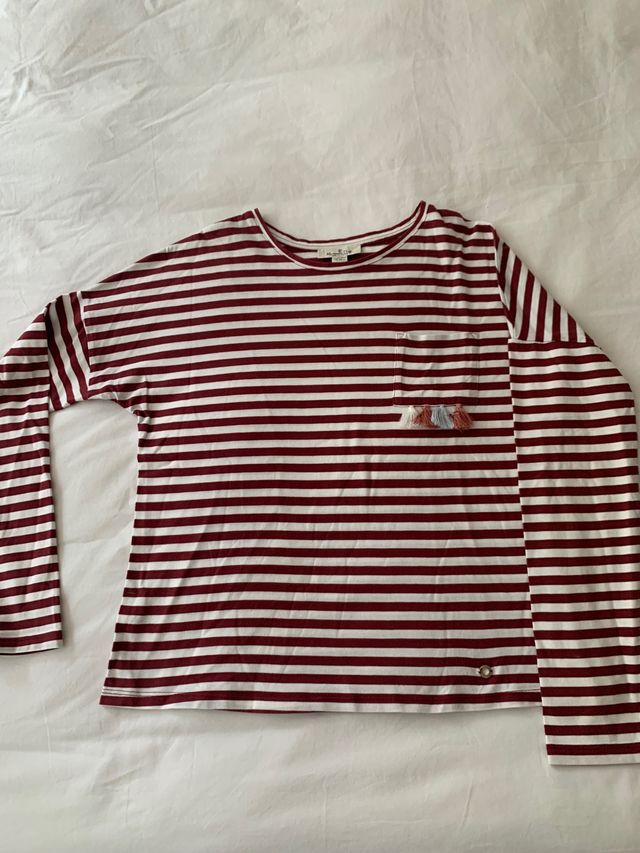 Camiseta rayas granate y blanco Massimo Dutti