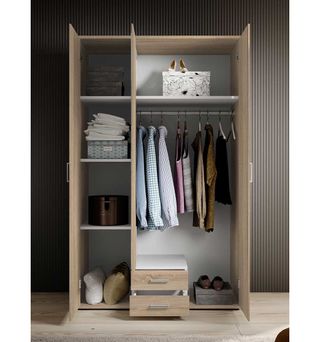 Armario 3 puertas con espejo en blanco o roble