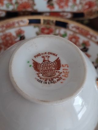 Antiguo Phoenix China Imari Trio Porcelana Hueso