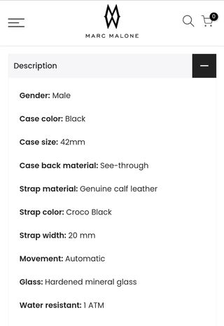 Reloj Marc Malone automático tourbillon