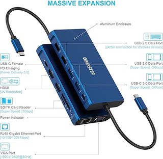 Docking Station USB C Hub 2 HDMI 12 en1 PRECINTADO