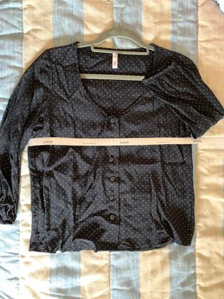 Camisa negra de lunares blancos, Mango, t.S