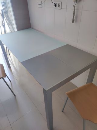 mesa cristal cocina extensible