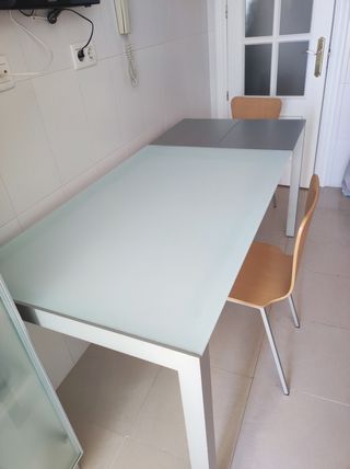 mesa cristal cocina extensible