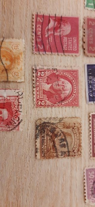 Sellos raros antiguos USA y España franqueados