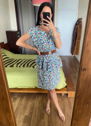 Vestido verde estampado floral volante Esbel M/L