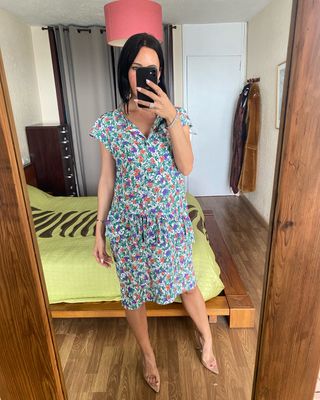 Vestido verde estampado floral volante Esbel M/L