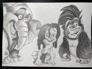 Tarzan, terk y tantor. Dibujo Disney.