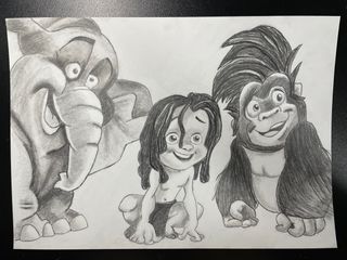 Tarzan, terk y tantor. Dibujo Disney.