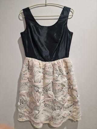 vestido fiesta coctel  boda seda y encaje talla 38