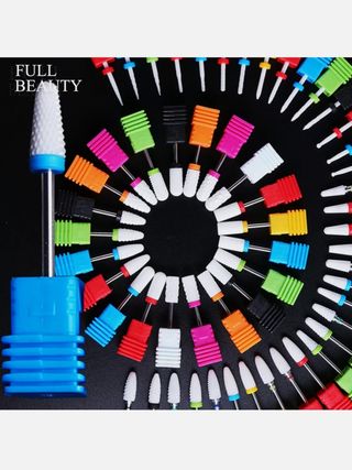 Ponta cerâmica manicure azul redonda