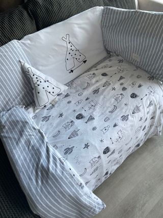 PACK CONJUNTO BEBE CUNA CAMBIADOR MUSELINA MANTA