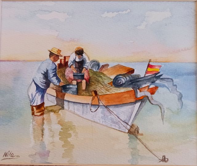 DIA DE PESCA Acuarela( 26X18