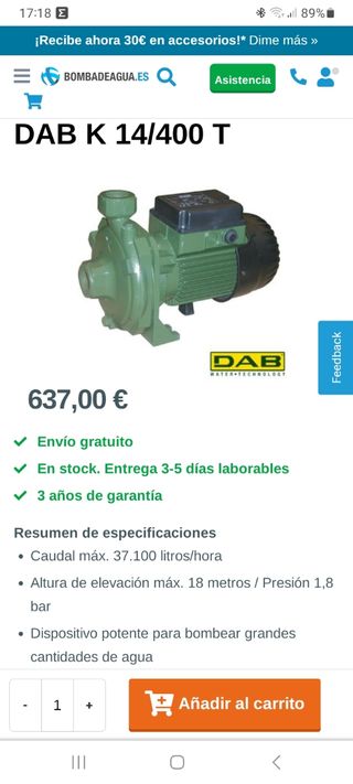 Bomba de agua DAB K14/400T. 2,5CV Trifasica