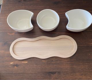 Antipastiera in porcellana e bamboo naturale