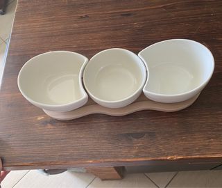 Antipastiera in porcellana e bamboo naturale