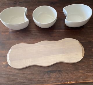 Antipastiera in porcellana e bamboo naturale