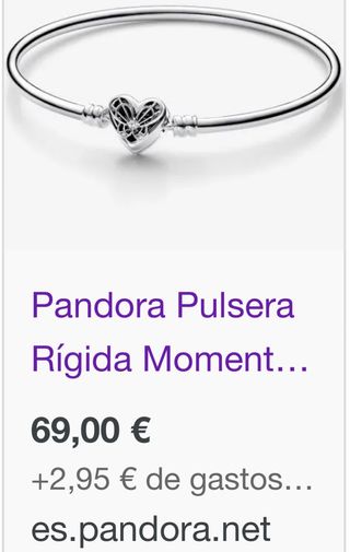 Pulsera Pandora rígida moments corazón y mariposa