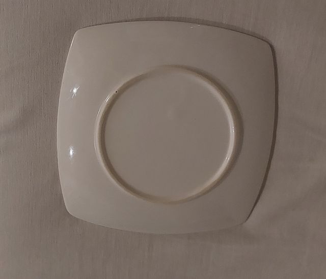 6 platos loza blanca cuadrados postre