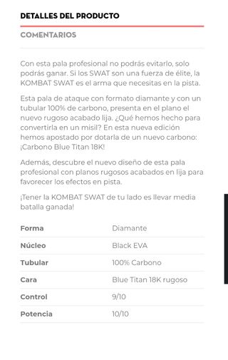 pala de pádel kombat swat con hesacore