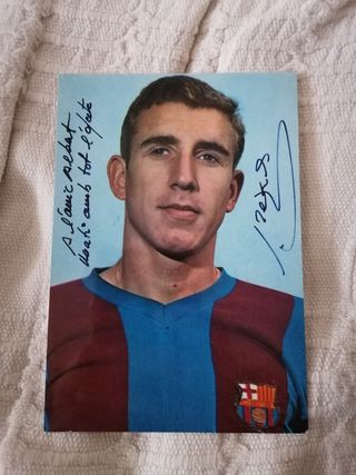 Postal Carles Rexach firmada a mano por el jugador