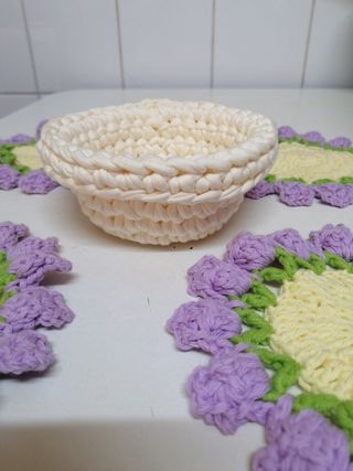 juego posa vasos flores crochet