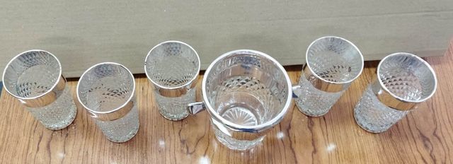 1 Cubitera y 5 vasos Cristal y Aro plateado