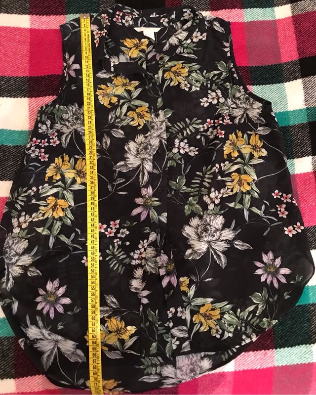 Camicia smanicata blu fantasia fiori tg.42 H&M