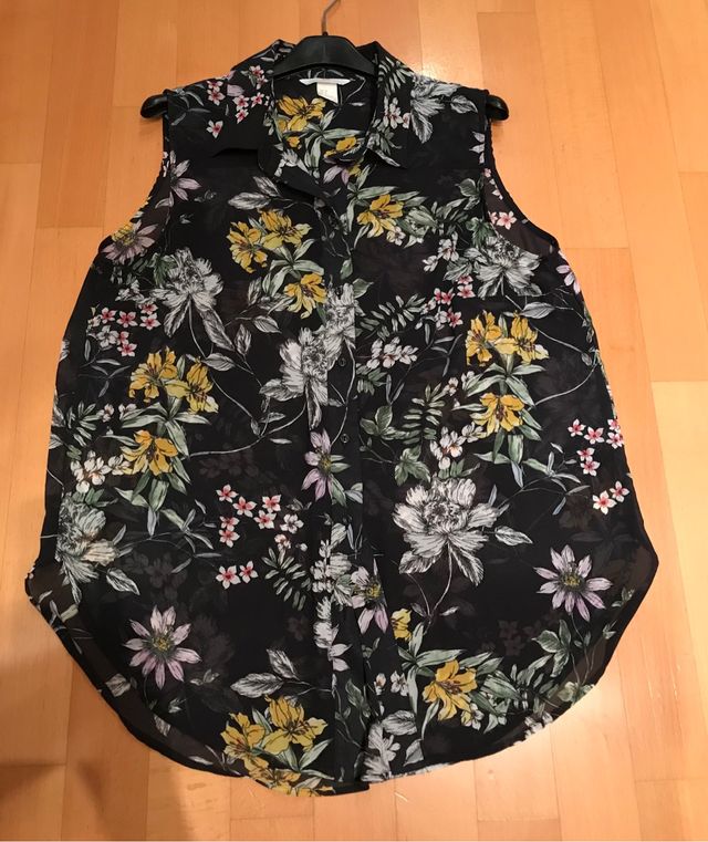 Camicia smanicata blu fantasia fiori tg.42 H&M