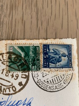 Due francobolli 1 e 5 lire 1949